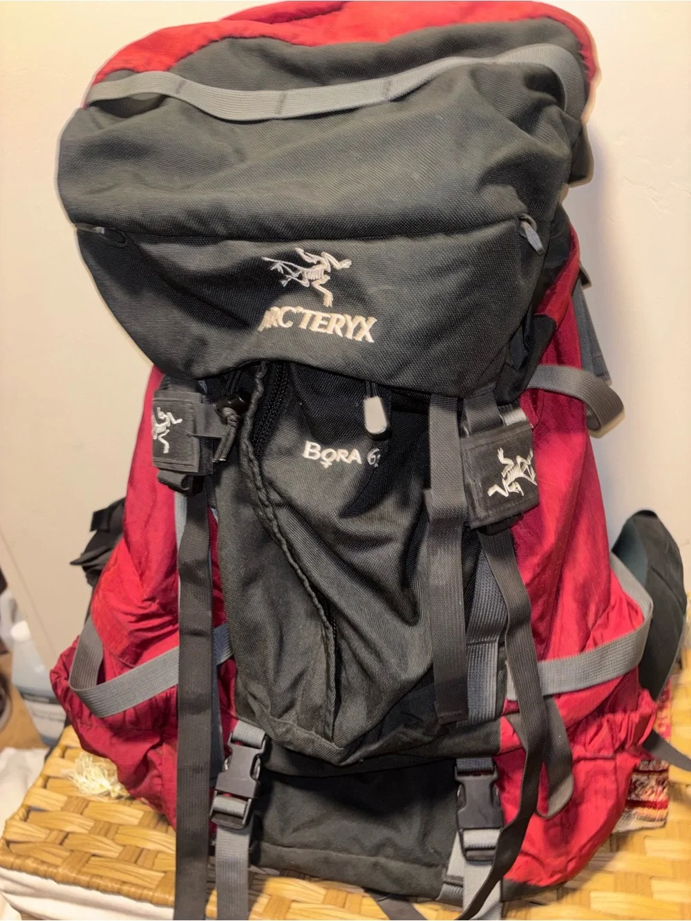 Arc'teryx Black and Red Bora 62 Backpack